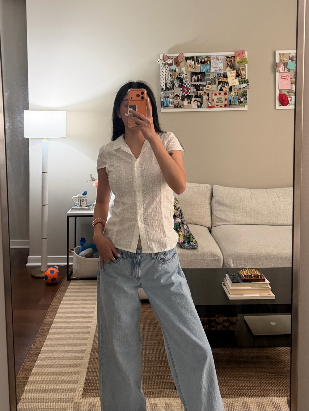 Brandy Melville floral embroidery button up blouse